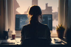 Woman while working remotely