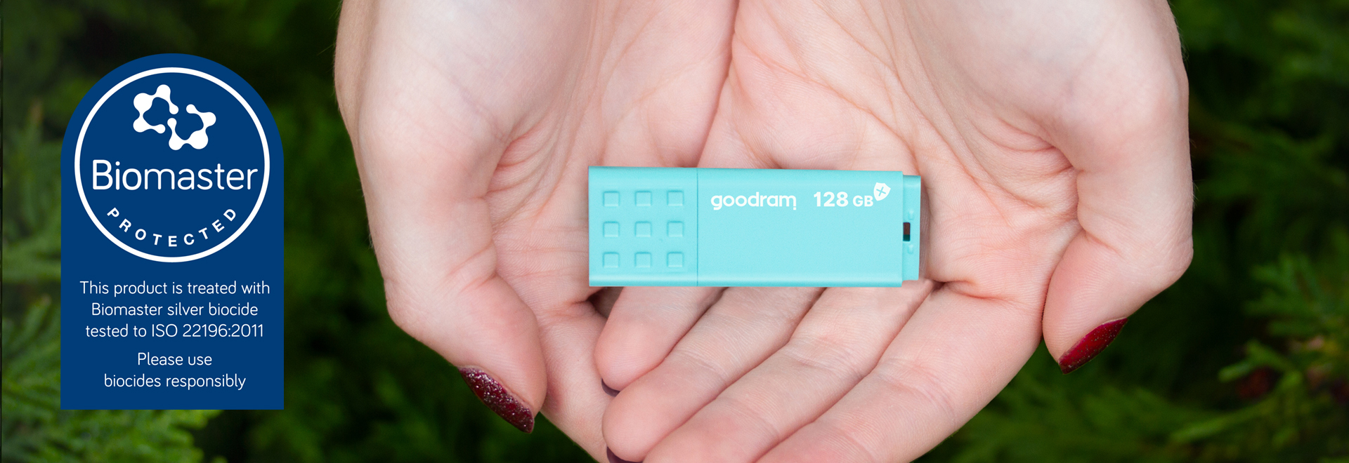 UME CARE's blue flash drive in your hands