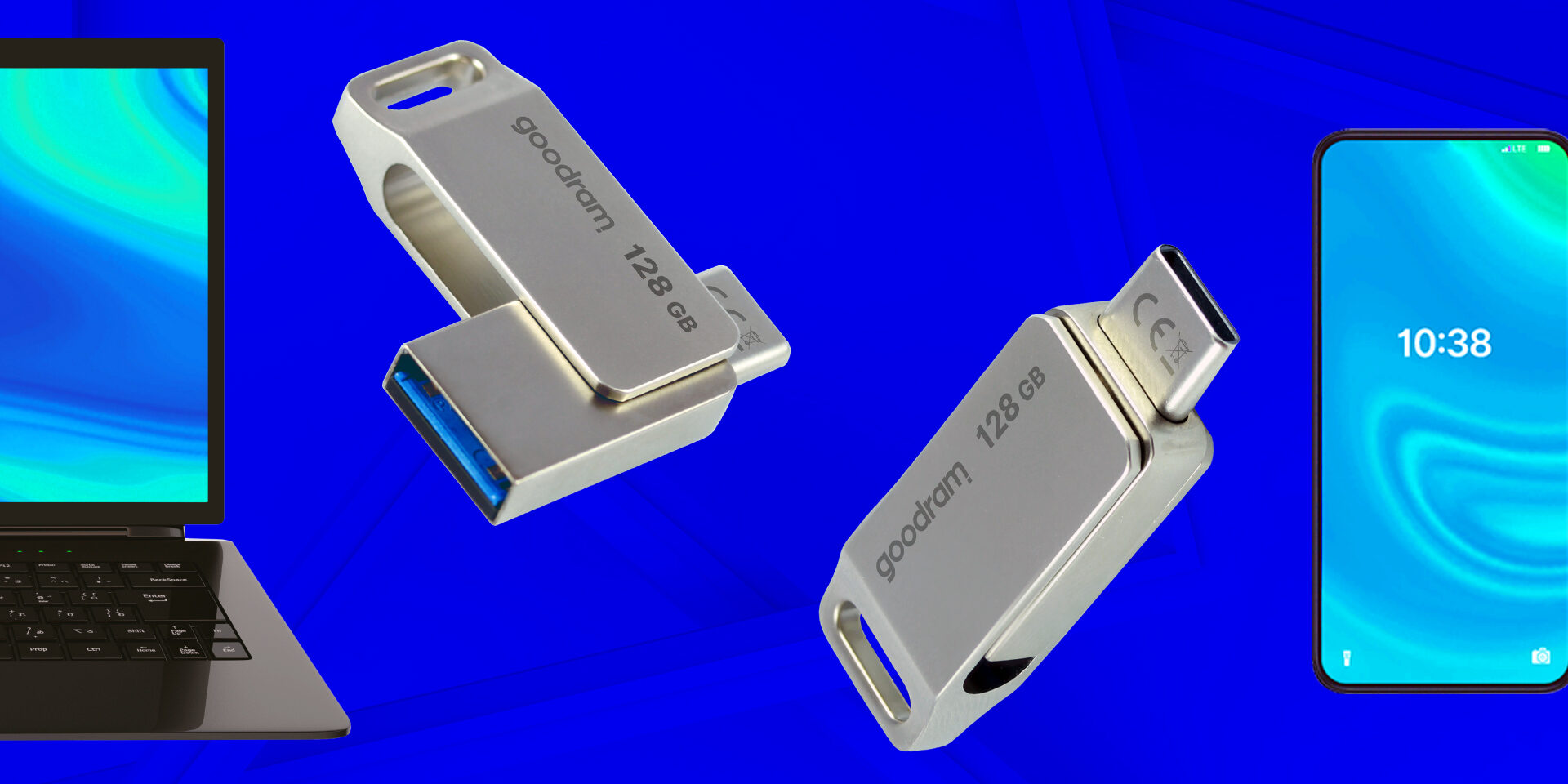 USB ODA3 marki Goodram na niebieskim tle